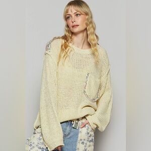 POL Banana cream patchwork pullover sweater